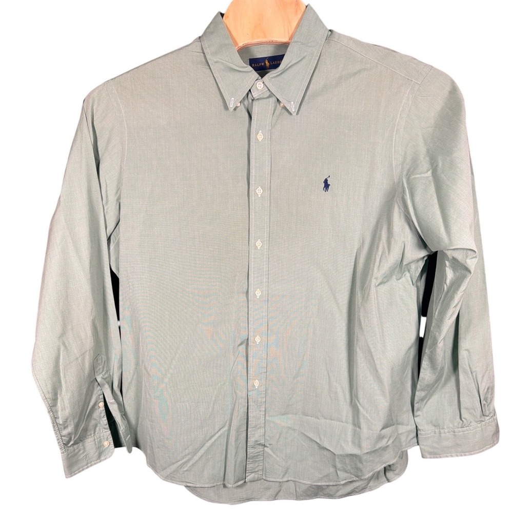 Ralph Lauren Men XXL Sage Green Micro Check Cotton Button Down Shirt Long Sleeve